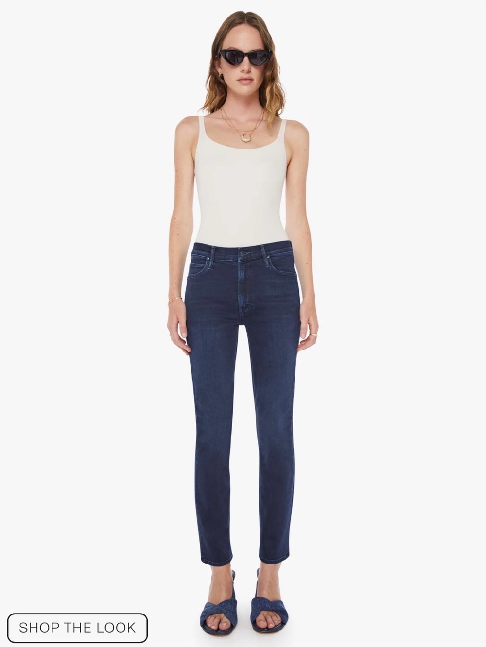 MOTHER MID RISE
DAZZLER ANKLE WASH:
NOW OR NEVER Straight Jeans